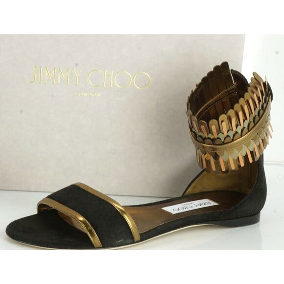 Jimmy Choo Kimro Fringe Ankle Strap Flat Sandals Size 38 Women's $995 NIB Toe - Picture 1 of 12